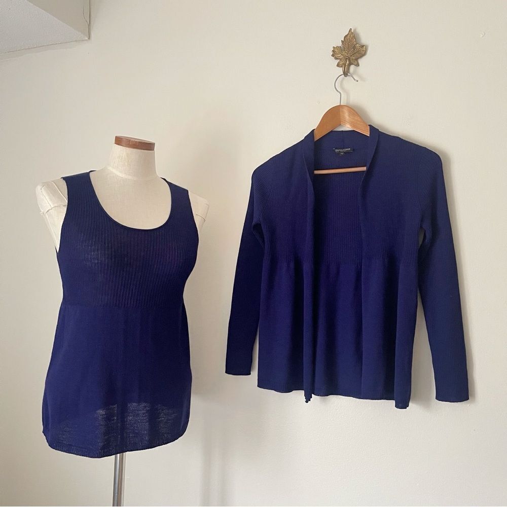 Eileen Fisher blue Cardigan Set Petite Small preowned 100% wool office wear